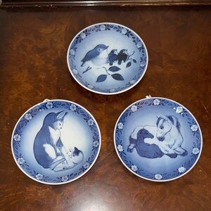 Vintage Royal Copenhagen Blue and White Animal Plates (Set of 3)